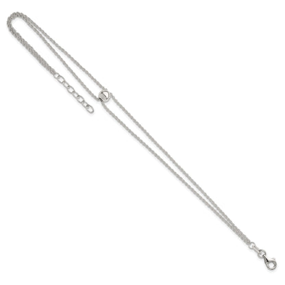 Sterling Silver 2-Strand Bead 9 inch Plus 1 inch Extender - Total 10 inch Anklet