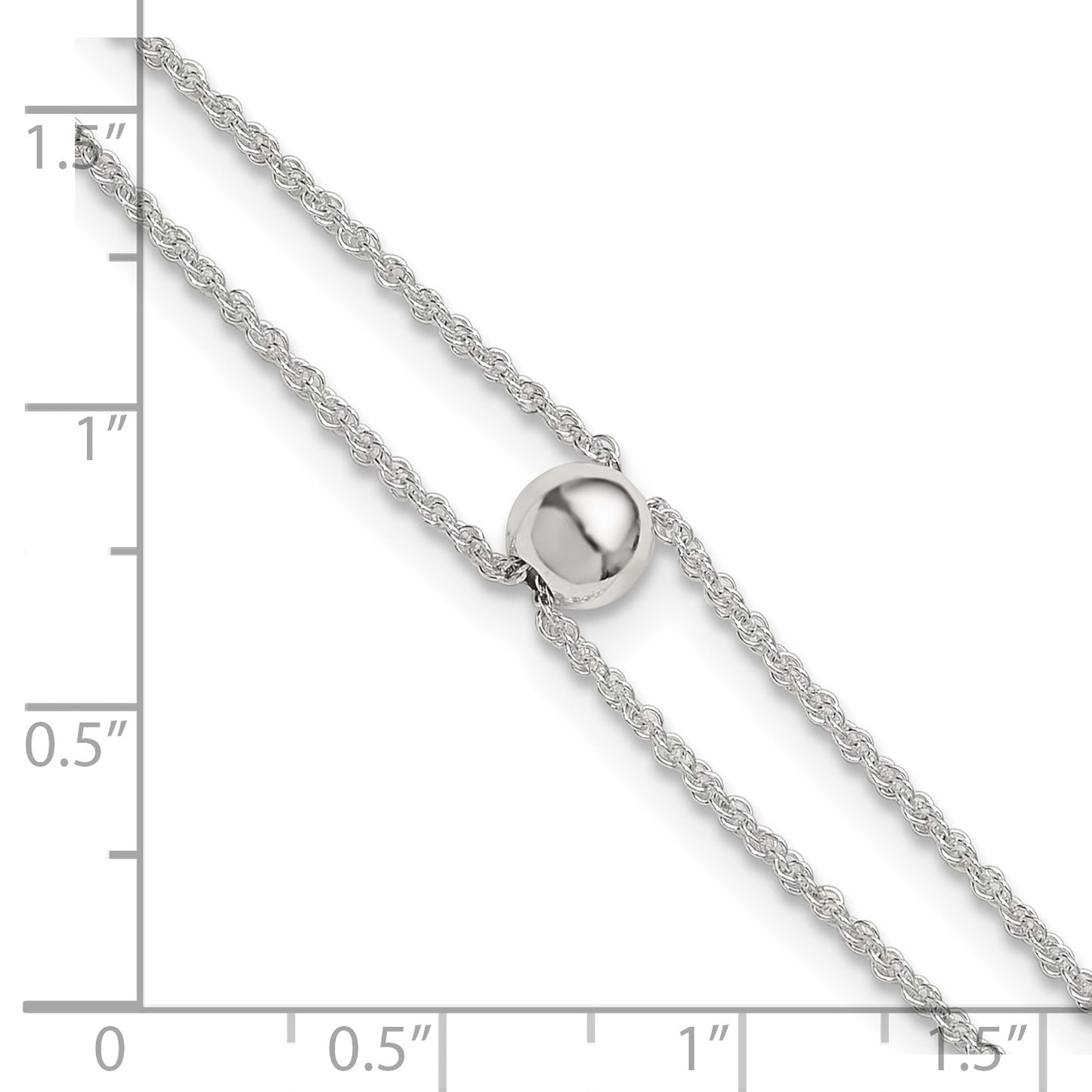 Sterling Silver 2-Strand Bead 9 inch Plus 1 inch Extender - Total 10 inch Anklet