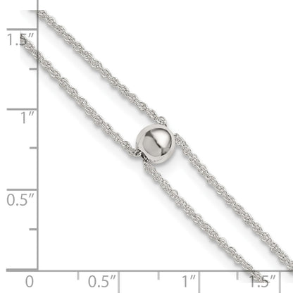 Sterling Silver 2-Strand Bead 9 inch Plus 1 inch Extender - Total 10 inch Anklet
