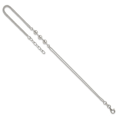 Sterling Silver Beaded 2-Strand 9 inch Plus 1 inch Extender - Total 10 inch Anklet