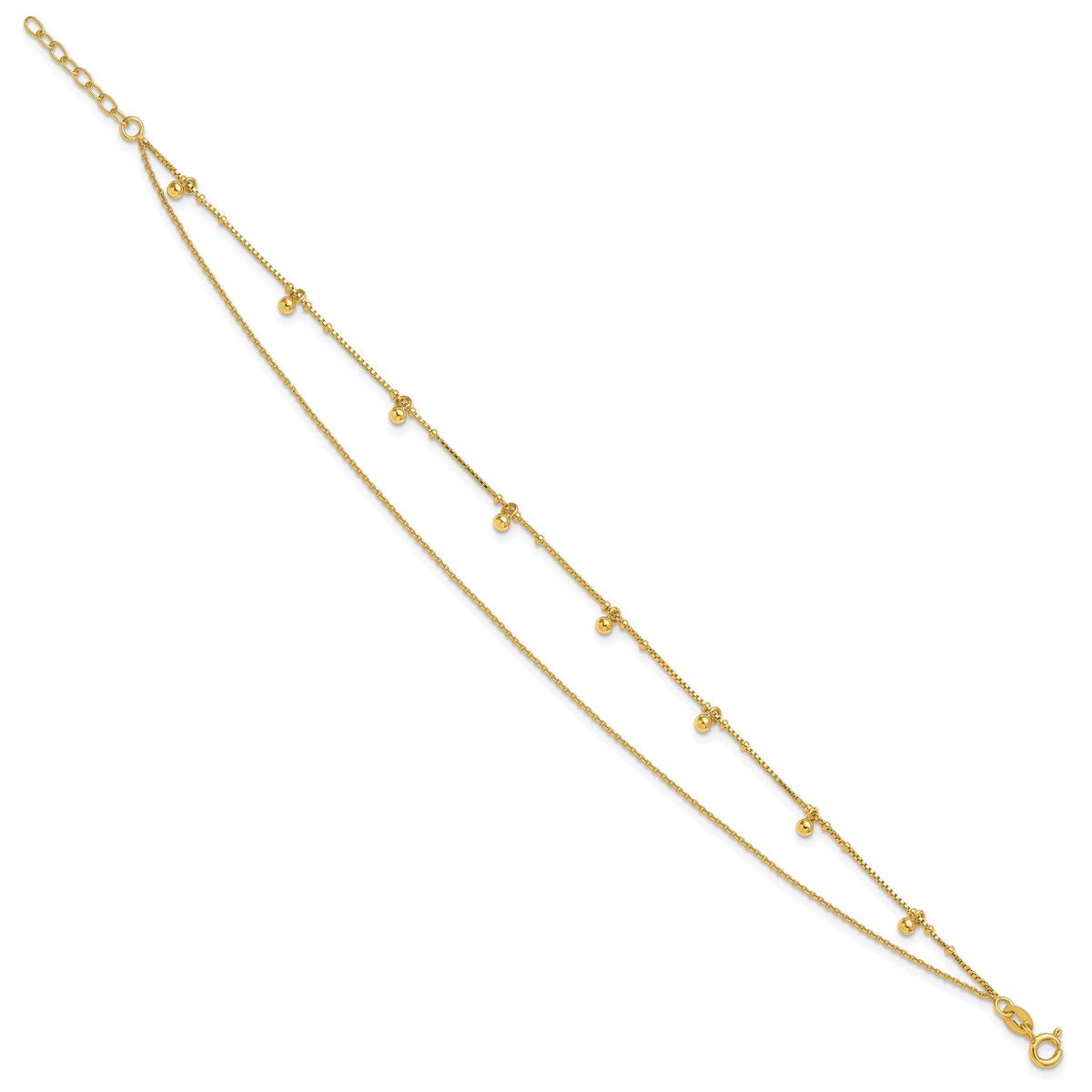 Affordable Expressions Sterling Silver Gold-tone Beaded 2-Strand 9 inch Plus 1 inch Extender - Total 10 inch Anklet