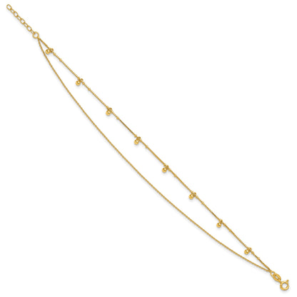 Affordable Expressions Sterling Silver Gold-tone Beaded 2-Strand 9 inch Plus 1 inch Extender - Total 10 inch Anklet