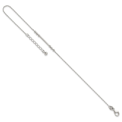 Sterling Silver Beaded and Bar 9 inch Plus 1 inch Extender - Total 10 inch Anklet