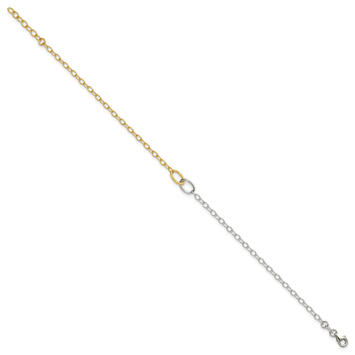 Sterling Silver Gold-tone Oval Link 9 inch Plus 1 inch Extender - Total 10 inch Anklet