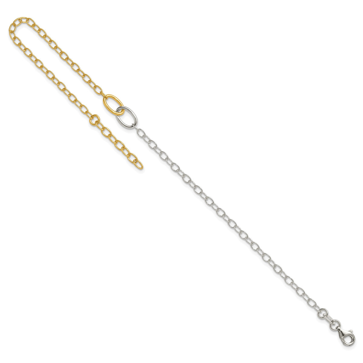 Sterling Silver Gold-tone Oval Link 9 inch Plus 1 inch Extender - Total 10 inch Anklet
