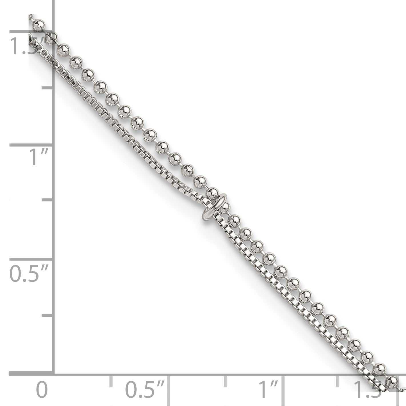 Sterling Silver Beaded 2 Strand 9 inch Plus 1 inch Extender - Total 10 inch Anklet
