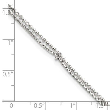 Sterling Silver Beaded 2 Strand 9 inch Plus 1 inch Extender - Total 10 inch Anklet