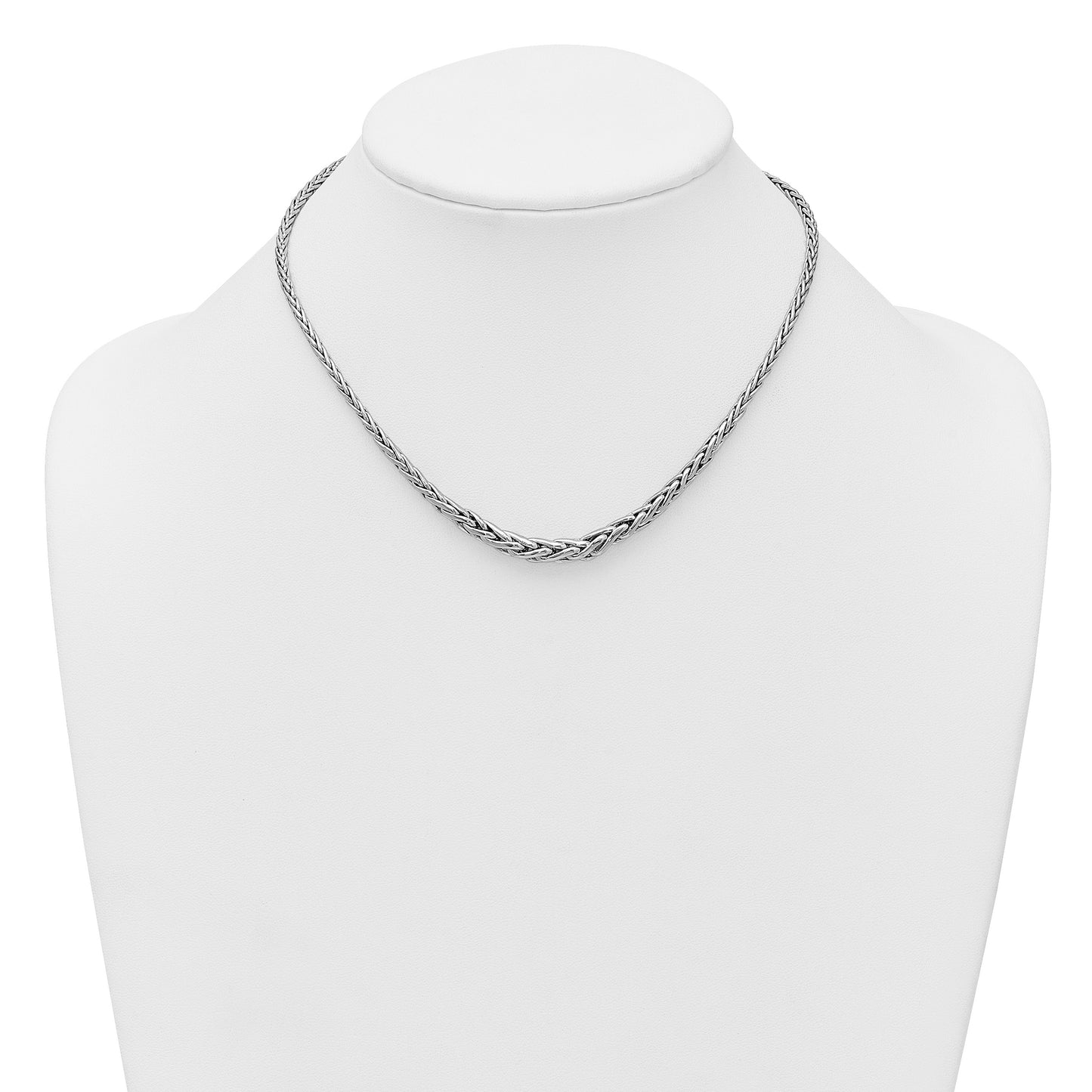 Sterling Silver Rhodium-plated Fancy Graduated Braided Link 16 inch with 2 inch Extender Necklace
