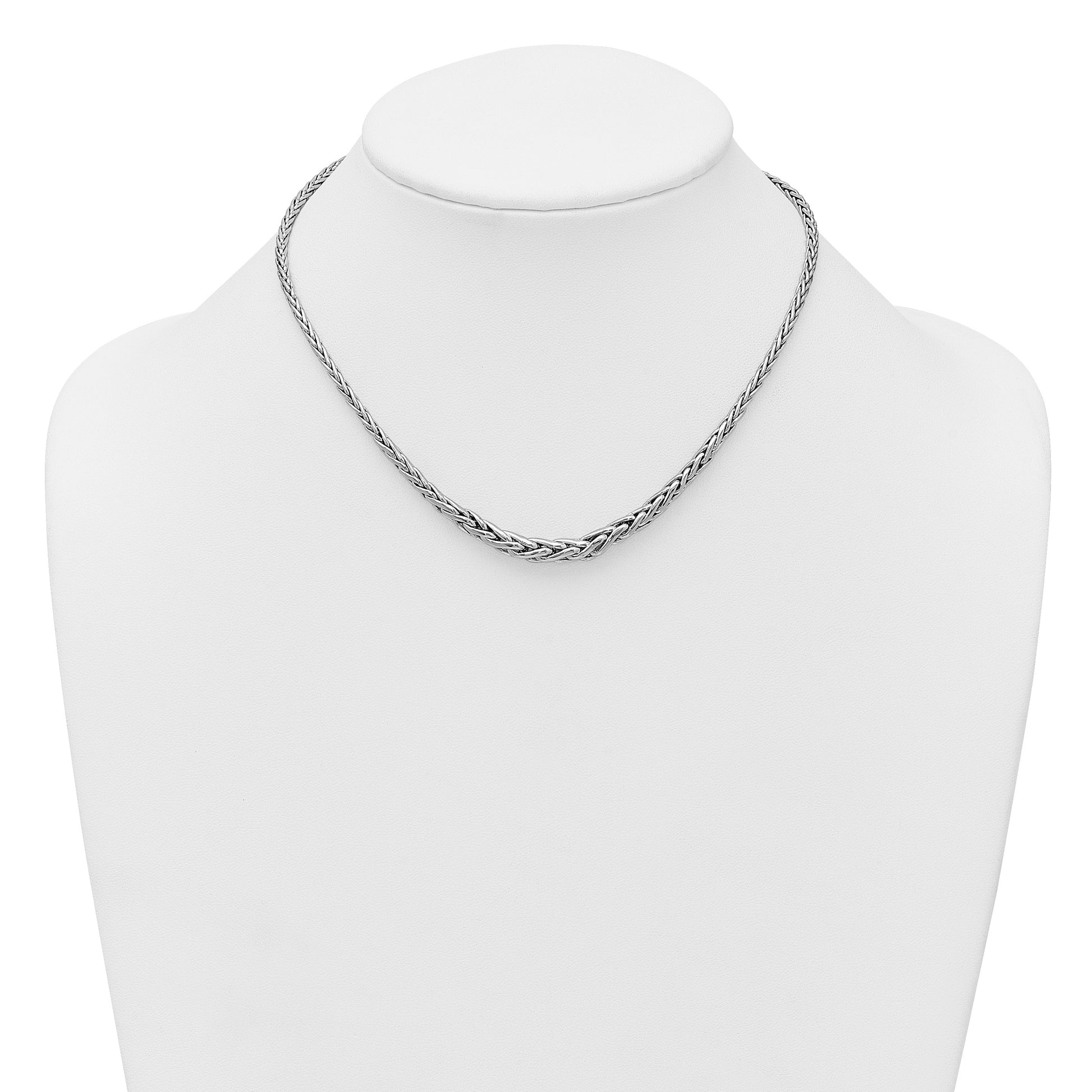Sterling Silver Rhodium-plated Fancy Graduated Braided Link 16 inch with 2 inch Extender Necklace