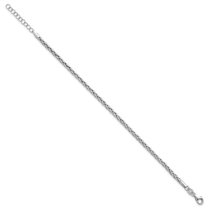 Sterling Silver Rhodium-plated Fancy Braided Link 7 inch with 1 inch Extender Bracelet