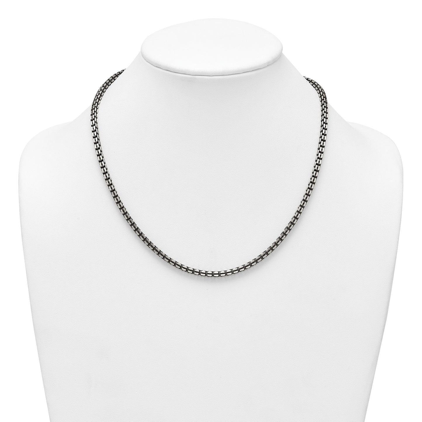 Sterling Silver Antiqued Brushed 4.00mm Fancy Box Link 19.75 inch Necklace