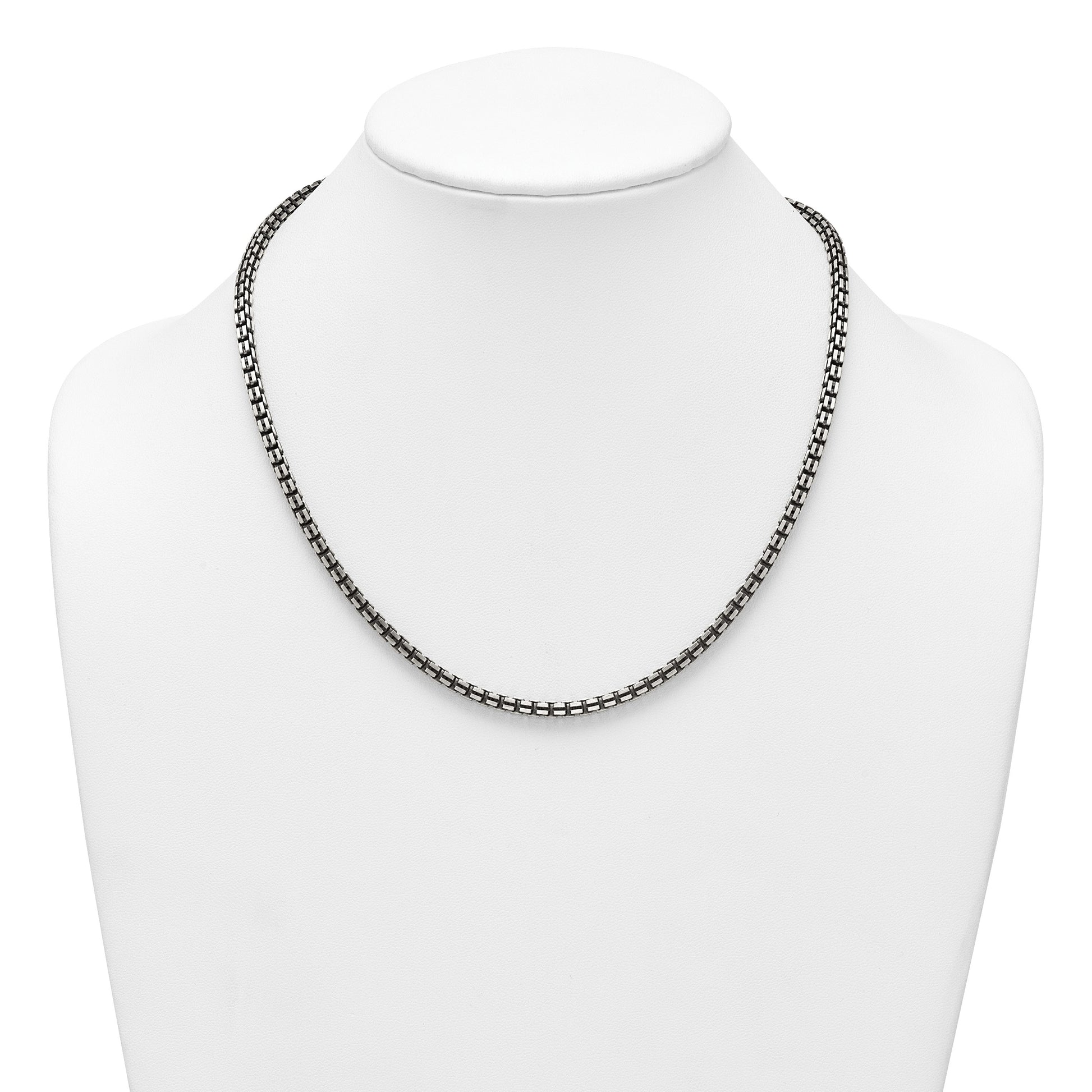 Sterling Silver Antiqued Brushed 4.00mm Fancy Box Link 19.75 inch Necklace