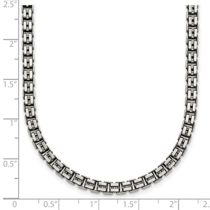 Sterling Silver Antiqued Brushed 4.00mm Fancy Box Link 19.75 inch Necklace