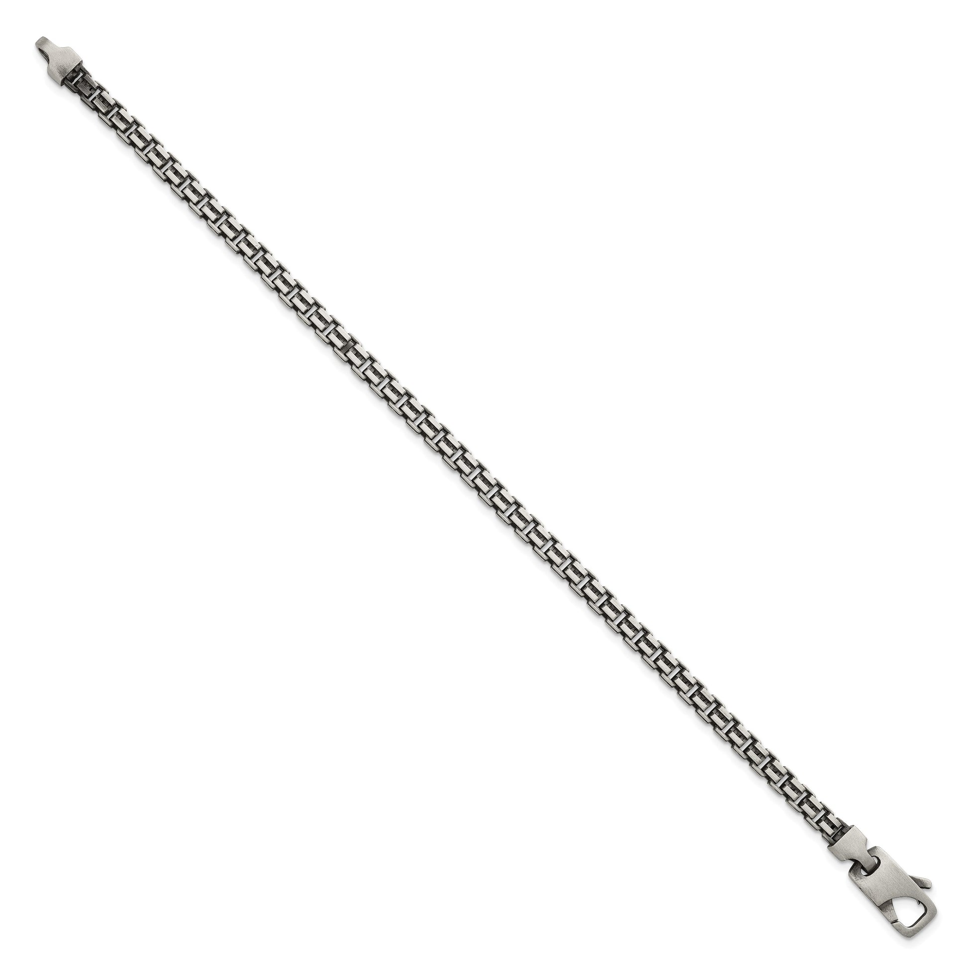 Sterling Silver Antiqued Brushed 4.00mm Fancy Box Link 7.75 inch Bracelet