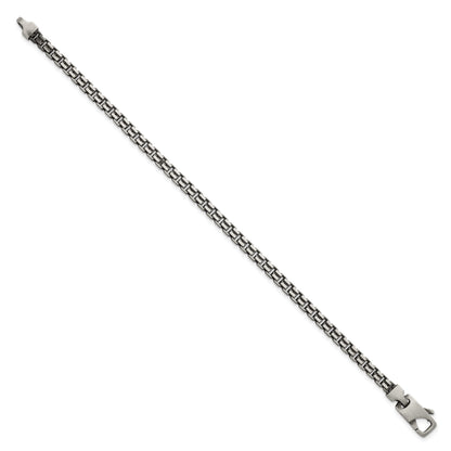 Sterling Silver Antiqued Brushed 4.00mm Fancy Box Link 7.75 inch Bracelet