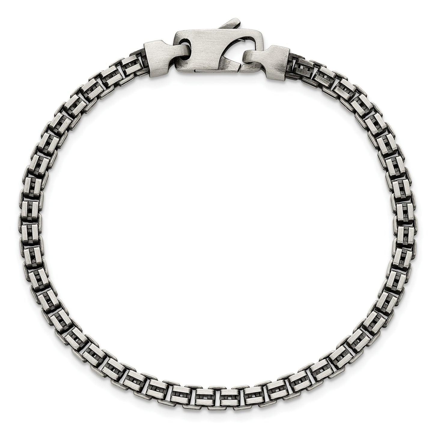Sterling Silver Antiqued Brushed 4.00mm Fancy Box Link 7.75 inch Bracelet