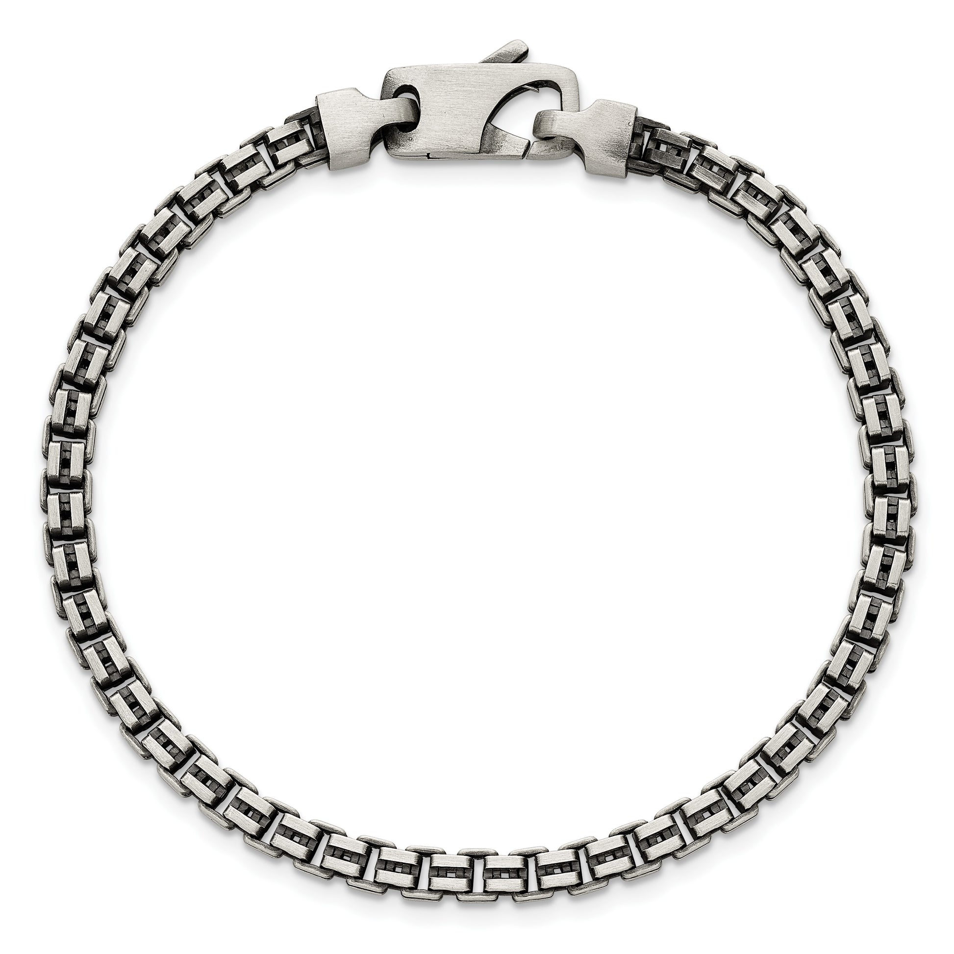 Sterling Silver Antiqued Brushed 4.00mm Fancy Box Link 7.75 inch Bracelet