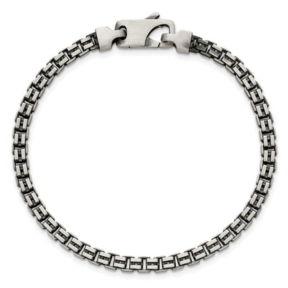 Sterling Silver Antiqued Brushed 4.00mm Fancy Box Link 7.75 inch Bracelet