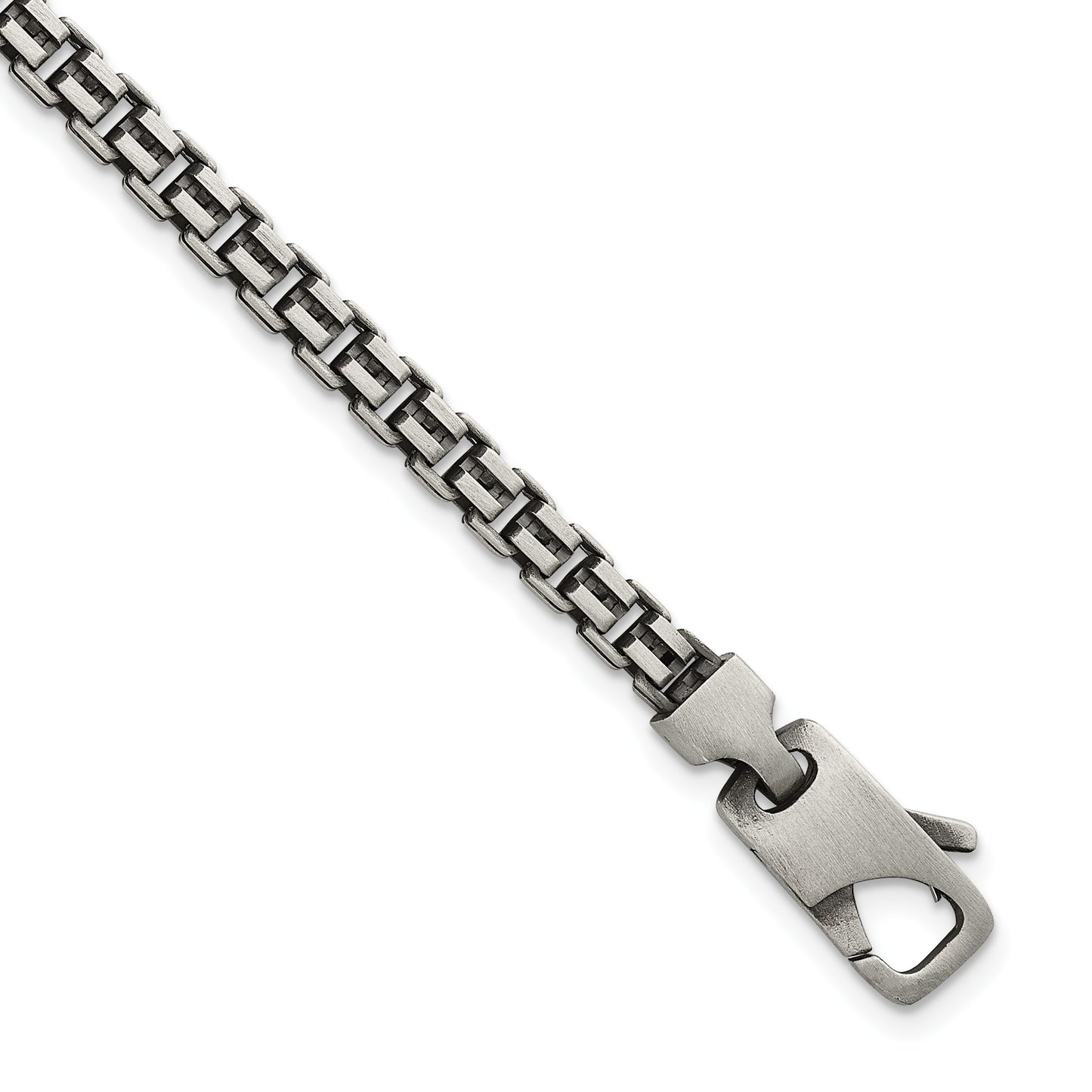 Sterling Silver Antiqued Brushed 4.00mm Fancy Box Link 7.75 inch Bracelet
