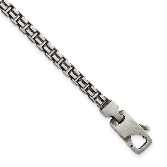 Sterling Silver Antiqued Brushed 4.00mm Fancy Box Link 7.75 inch Bracelet