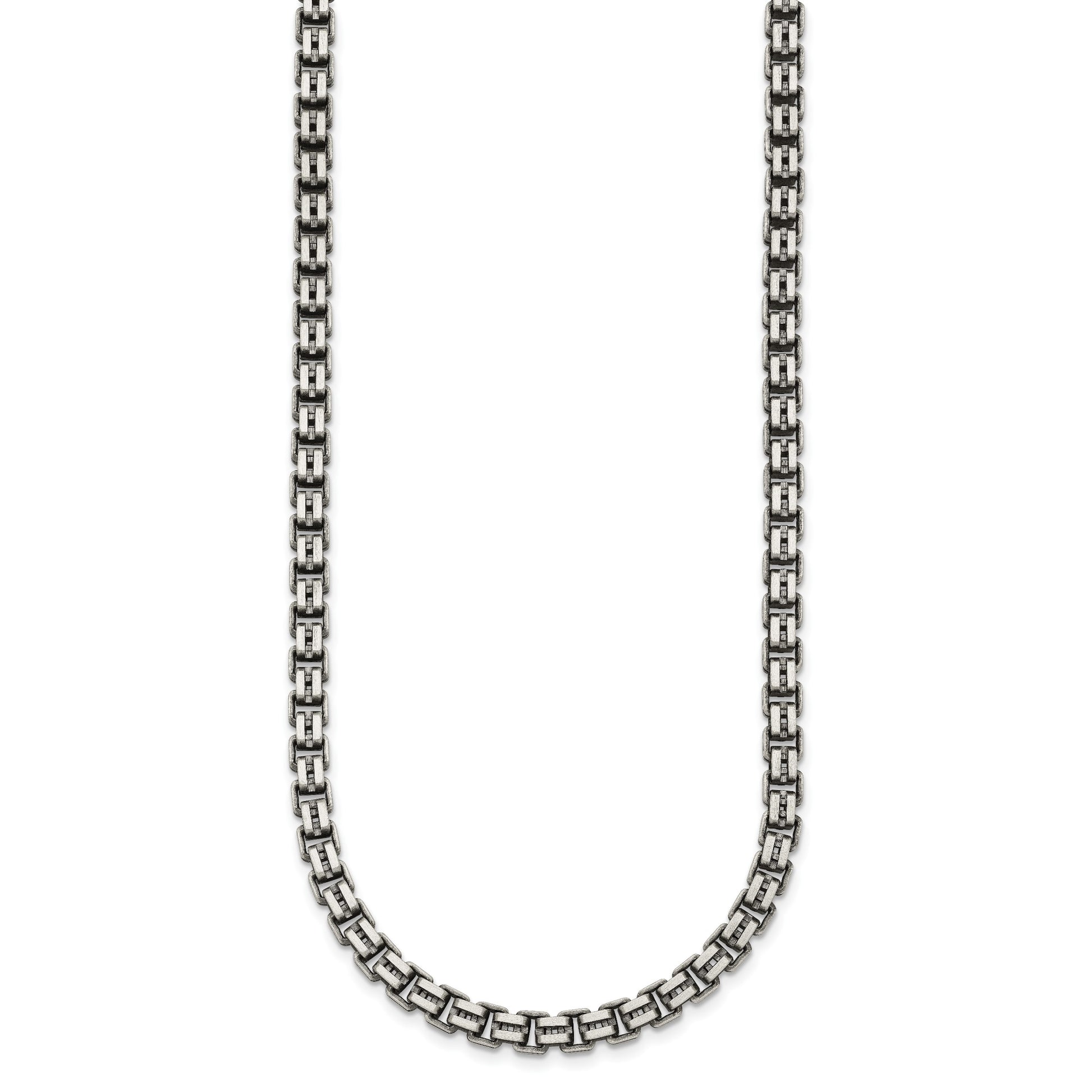 Sterling Silver Antiqued Brushed 5.00mm Fancy Box Link 19.75 inch Necklace