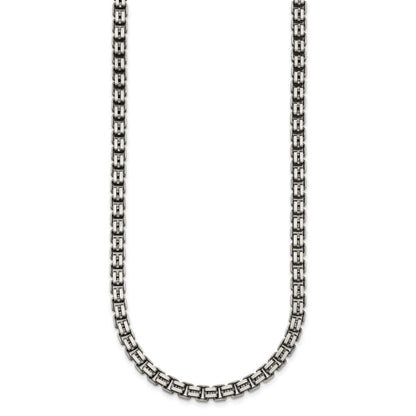 Sterling Silver Antiqued Brushed 5.00mm Fancy Box Link 19.75 inch Necklace