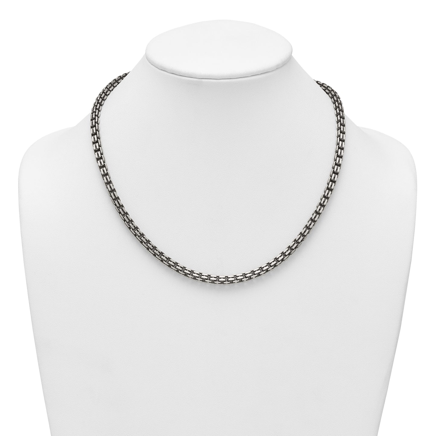 Sterling Silver Antiqued Brushed 5.00mm Fancy Box Link 19.75 inch Necklace