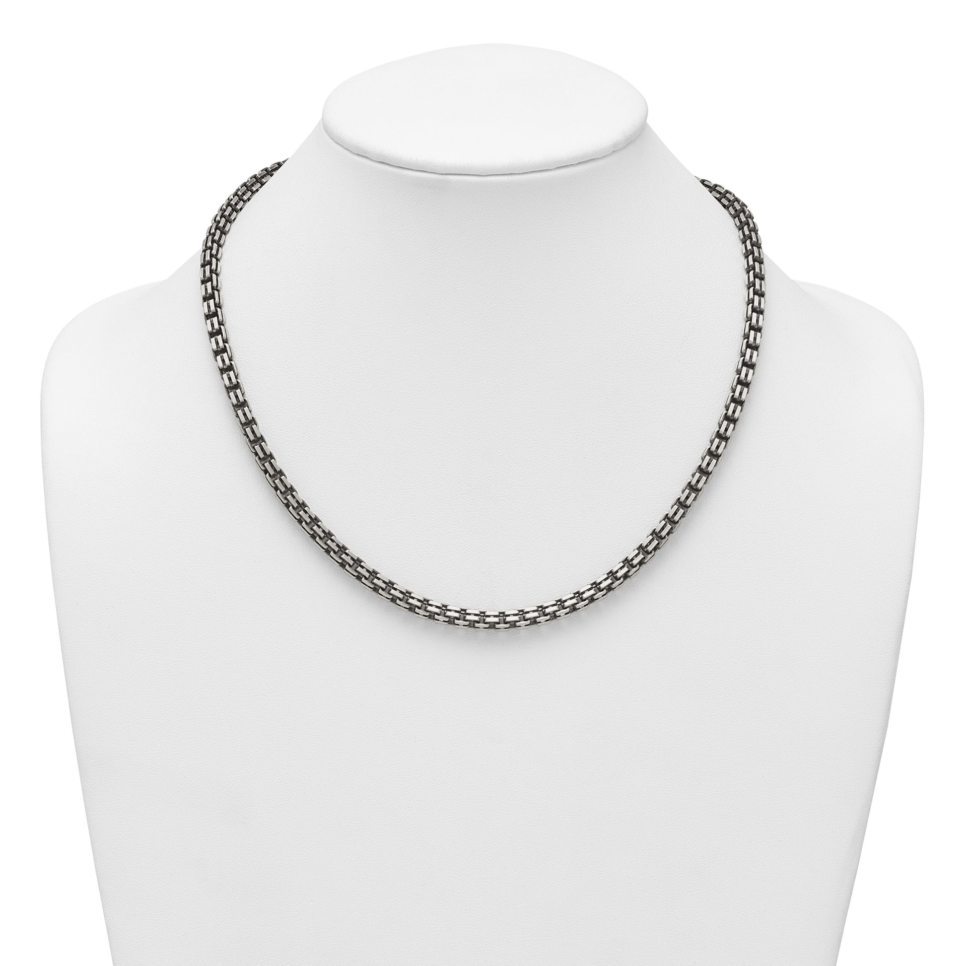 Sterling Silver Antiqued Brushed 5.00mm Fancy Box Link 19.75 inch Necklace