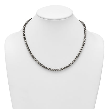 Sterling Silver Antiqued Brushed 5.00mm Fancy Box Link 19.75 inch Necklace
