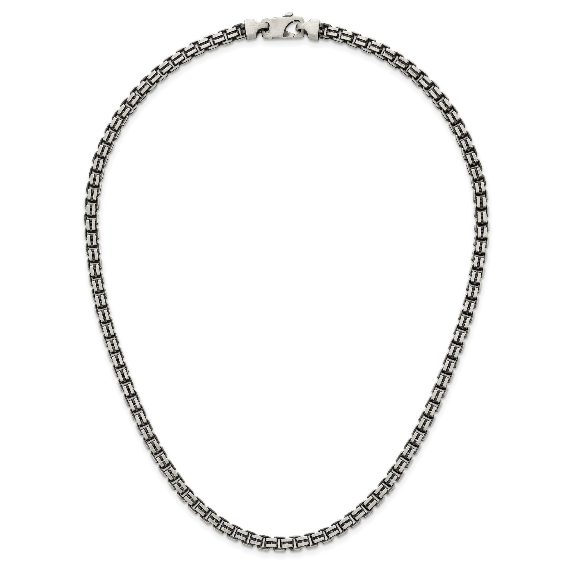 Sterling Silver Antiqued Brushed 5.00mm Fancy Box Link 19.75 inch Necklace