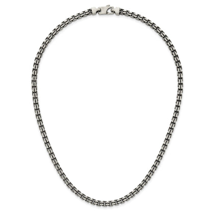 Sterling Silver Antiqued Brushed 5.00mm Fancy Box Link 19.75 inch Necklace