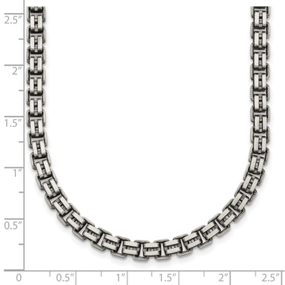 Sterling Silver Antiqued Brushed 5.00mm Fancy Box Link 19.75 inch Necklace