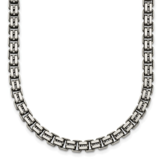 Sterling Silver Antiqued Brushed 5.00mm Fancy Box Link 19.75 inch Necklace