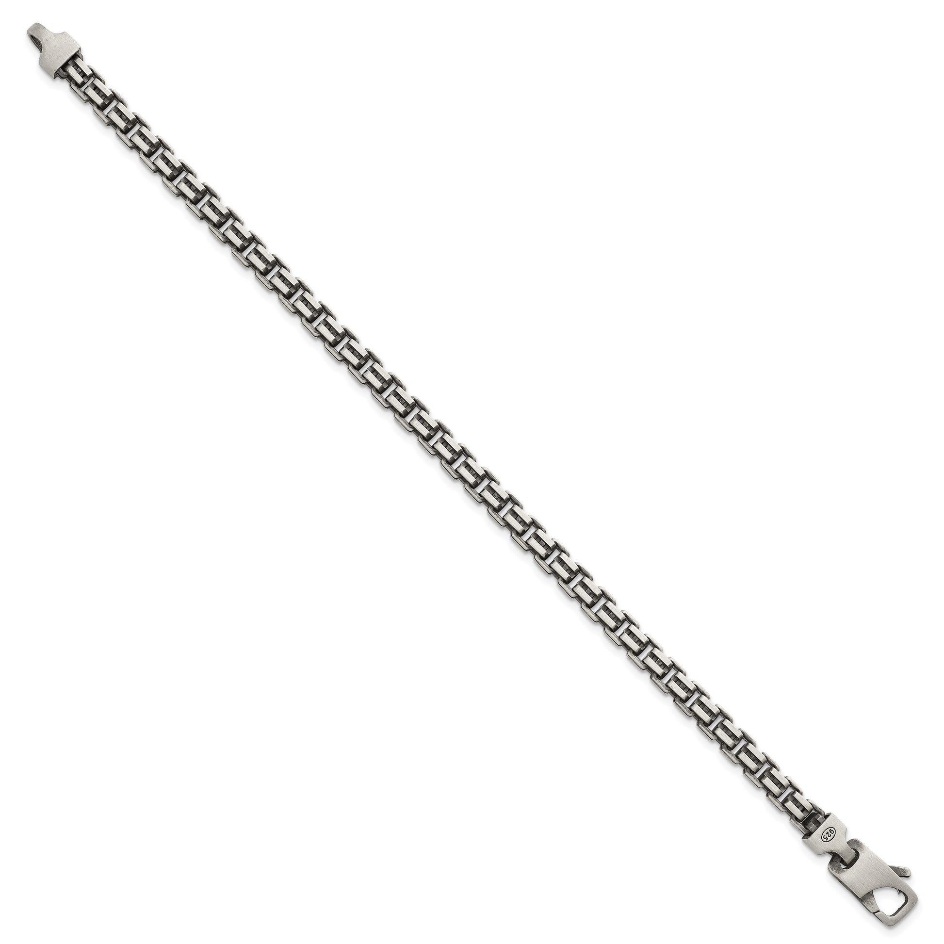 Sterling Silver Antiqued Brushed 5.00mm Fancy Box Link 7.75 inch Bracelet