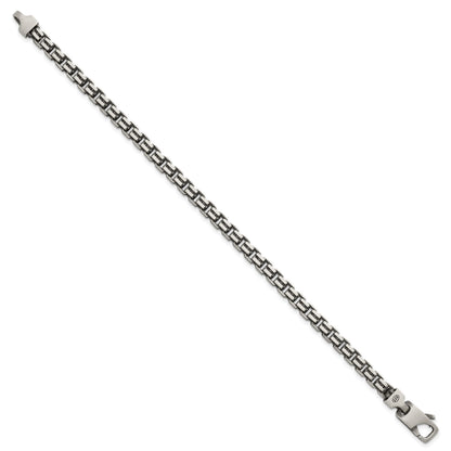 Sterling Silver Antiqued Brushed 5.00mm Fancy Box Link 7.75 inch Bracelet