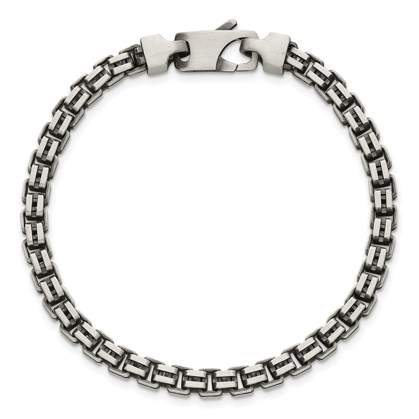 Sterling Silver Antiqued Brushed 5.00mm Fancy Box Link 7.75 inch Bracelet