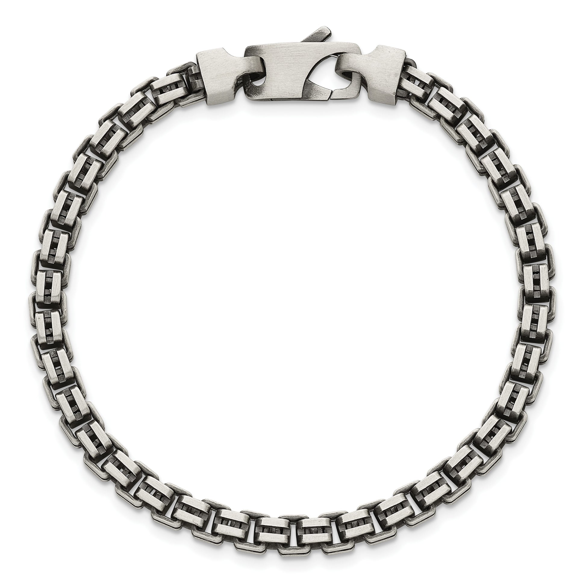 Sterling Silver Antiqued Brushed 5.00mm Fancy Box Link 7.75 inch Bracelet