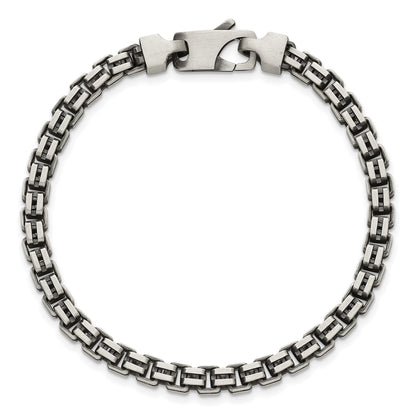 Sterling Silver Antiqued Brushed 5.00mm Fancy Box Link 7.75 inch Bracelet