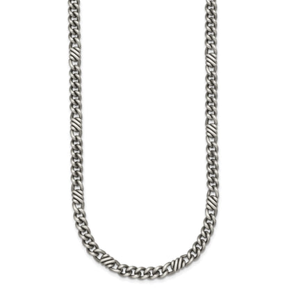 Sterling Silver Black Ruthenium-plated Brushed Fancy Curb Chain Mens 22 inch Necklace