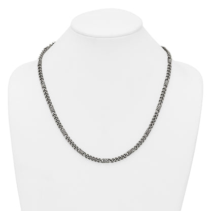 Sterling Silver Black Ruthenium-plated Brushed Fancy Curb Chain Mens 22 inch Necklace