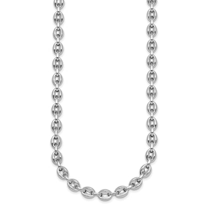 Sterling Silver Rhodium-plated Polished 7mm Puffed Mariner Link 18 inch Necklace
