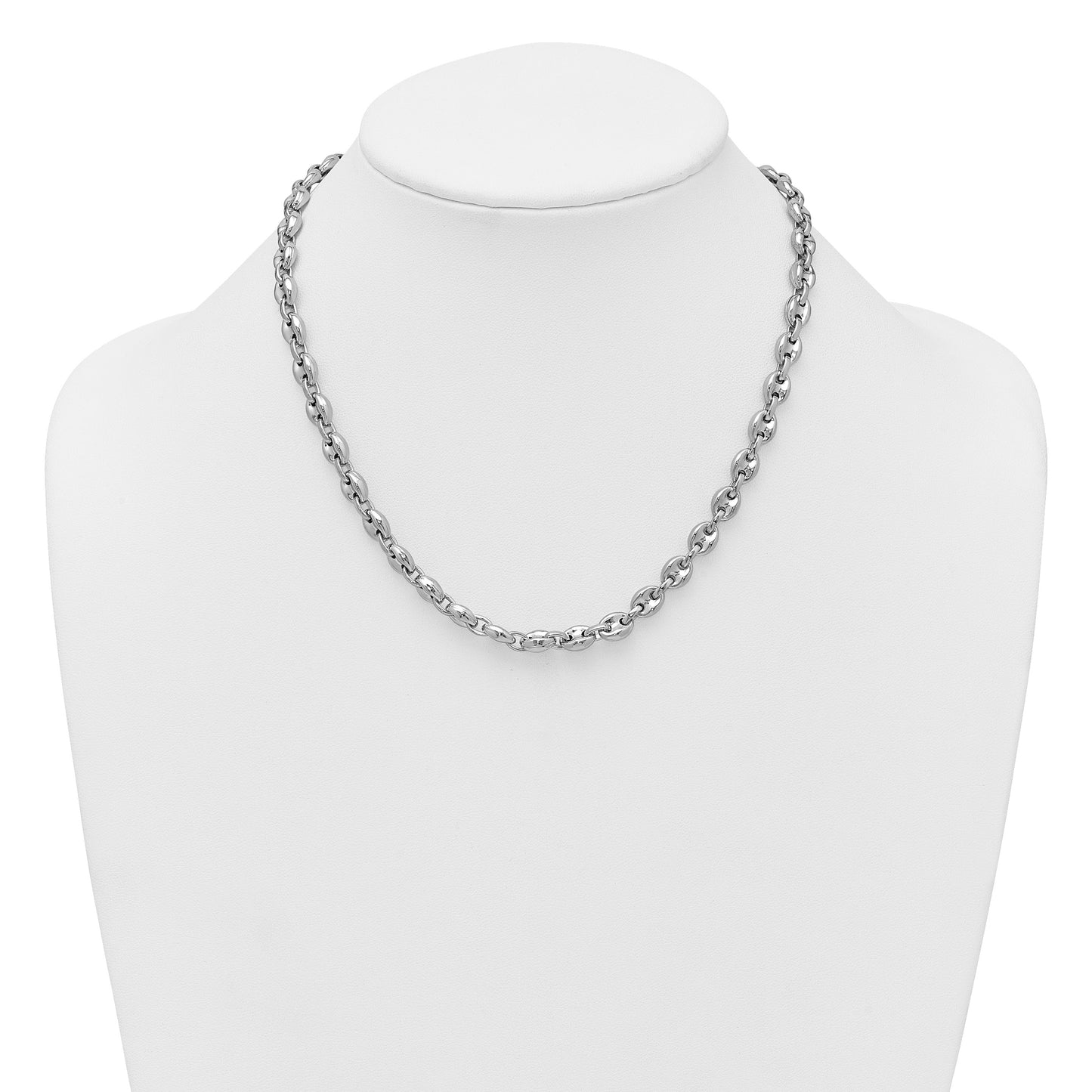 Sterling Silver Rhodium-plated Polished 7mm Puffed Mariner Link 18 inch Necklace