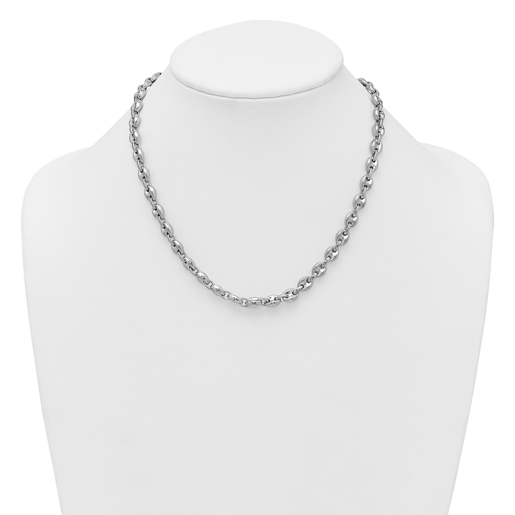 Sterling Silver Rhodium-plated Polished 7mm Puffed Mariner Link 18 inch Necklace