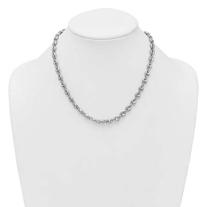 Sterling Silver Rhodium-plated Polished 7mm Puffed Mariner Link 18 inch Necklace