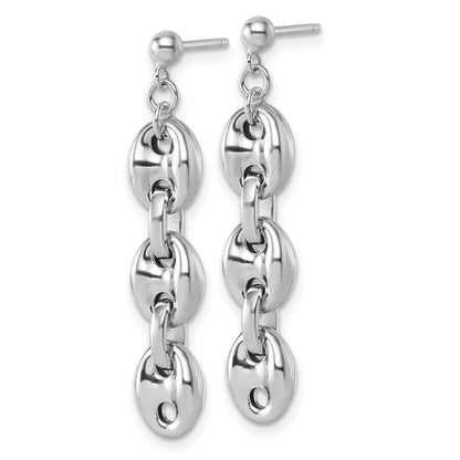 Sterling Silver Rhodium-plated Polished Puffed Mariner Chain Dangle Post Earrings