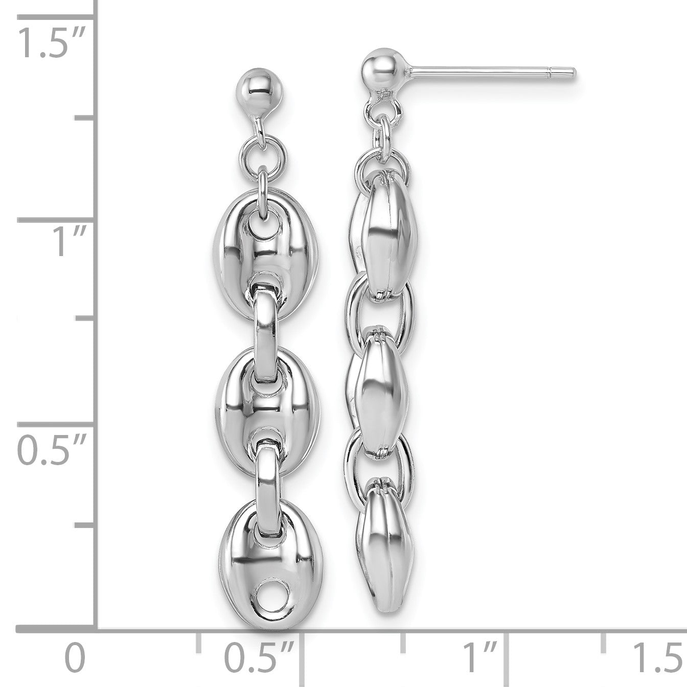 Sterling Silver Rhodium-plated Polished Puffed Mariner Chain Dangle Post Earrings