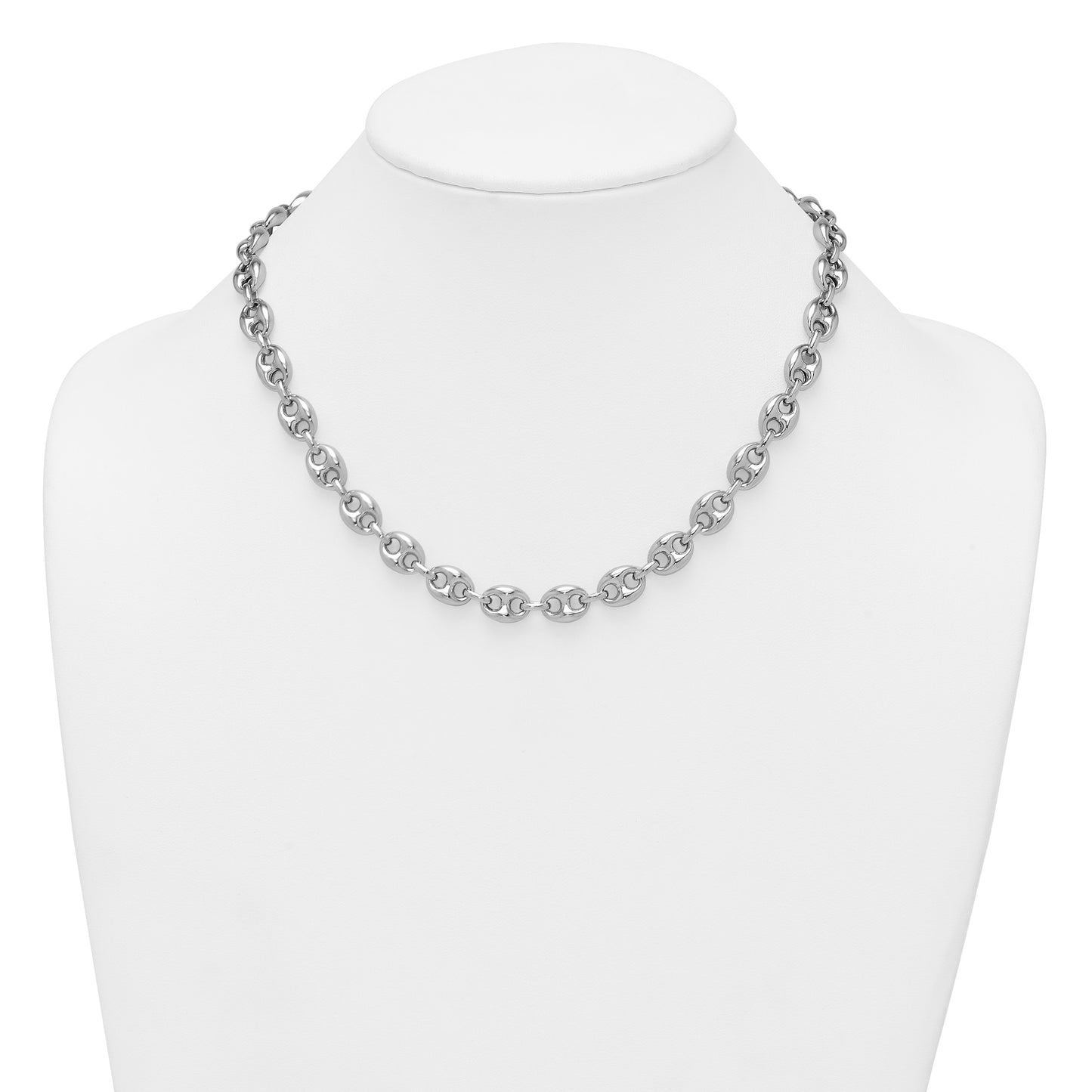 Sterling Silver Rhodium-plated Puffed Anchor/Mariner Link 18 inch Necklace