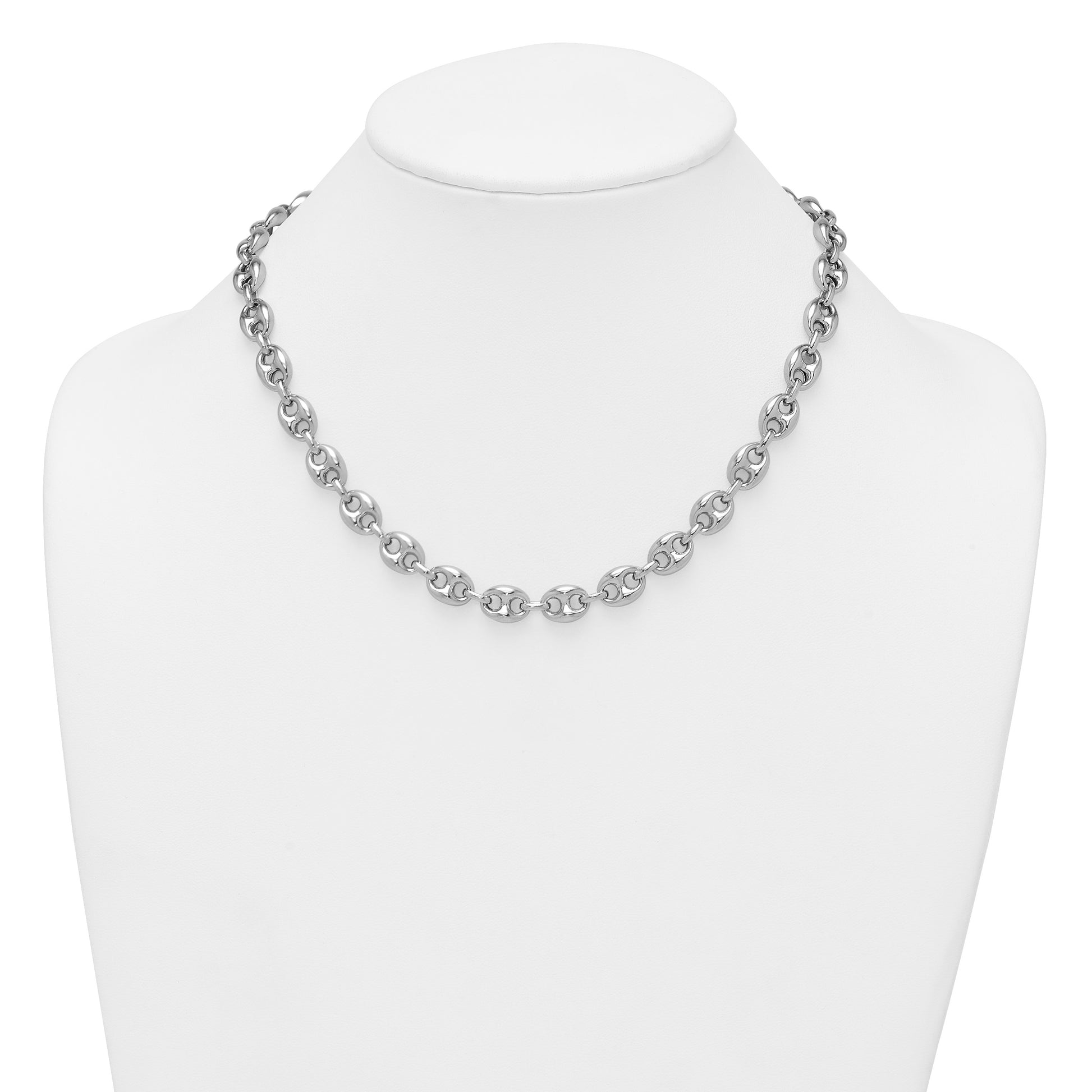 Sterling Silver Rhodium-plated Puffed Anchor/Mariner Link 18 inch Necklace