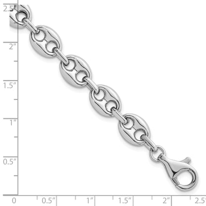 Sterling Silver Rhodium-plated Puffed Anchor/Mariner Link 7.5 inch Bracelet