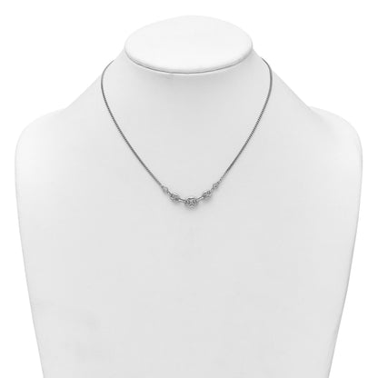 Sterling Silver Rhodium-plated Puffed Mariner Center with Side CZs 16 inch with 2 inch Extender Necklace